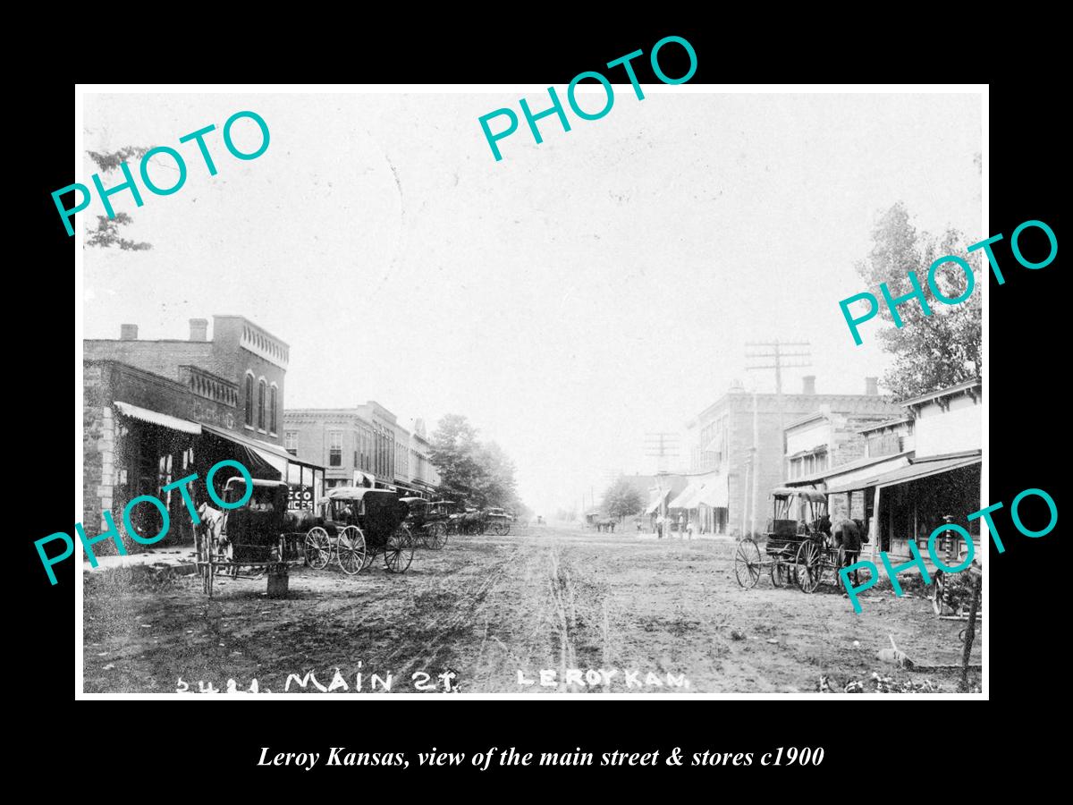 OLD LARGE HISTORIC PHOTO OF LEROY KANSAS, THE MAIN STREET & STORES c1900