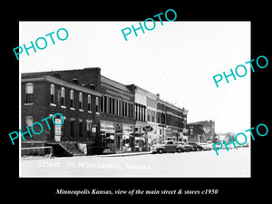 OLD LARGE HISTORIC PHOTO OF MINNEAPOLIS KANSAS, THE MAIN STREET & STORES c1950 2