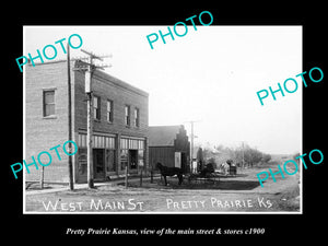 OLD LARGE HISTORIC PHOTO OF PRETTY PRAIRIE KANSAS THE MAIN STREET & STORES c1900