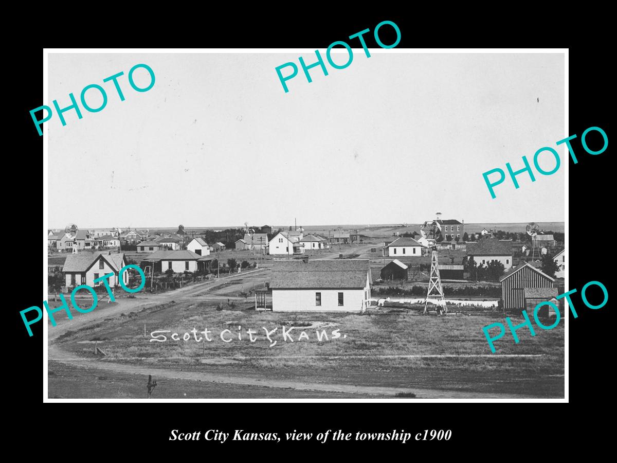 OLD LARGE HISTORIC PHOTO OF SCOTT CITY KANSAS, VIEW OF THE TOWNSHIP c1900