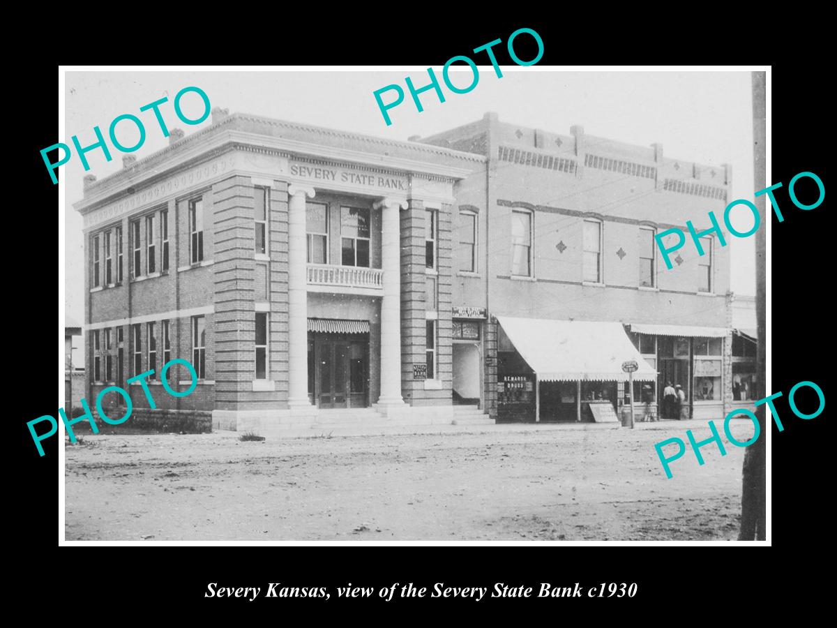 OLD LARGE HISTORIC PHOTO OF SEVERY KANSAS, THE SERVERY STATE BANK c1930