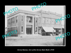 OLD LARGE HISTORIC PHOTO OF SEVERY KANSAS, THE SERVERY STATE BANK c1930