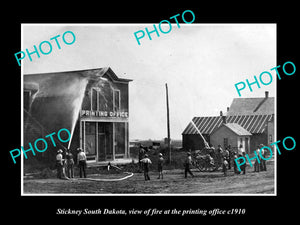 OLD LARGE HISTORIC PHOTO OF STICKNEY SOUTH DAKOTA, FIRE AT PRINTING OFFICE c1910