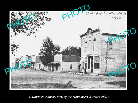 OLD LARGE HISTORIC PHOTO OF UNIONTOWN KANSAS, THE MAIN STREET & STORES c1910