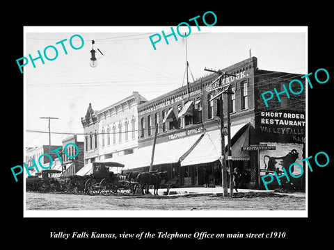 OLD LARGE HISTORIC PHOTO OF VALLEY FALLS KANSAS, THE TELEPHONE OFFICE c1910