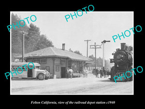 OLD LARGE HISTORIC PHOTO OF FELTON CALIFORNIA, THE RAILROAD DEPOT STATION c1940