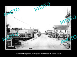 OLD LARGE HISTORIC PHOTO OF FORTUNA CALIFORNIA, THE MAIN STREET & STORES c1930