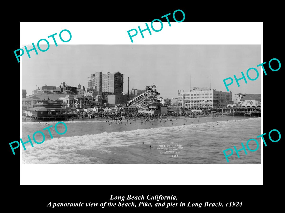 OLD LARGE HISTORIC PHOTO OF LONG BEACH CALIFORNIA, BEACH & AMUSEMENT PARK c1924