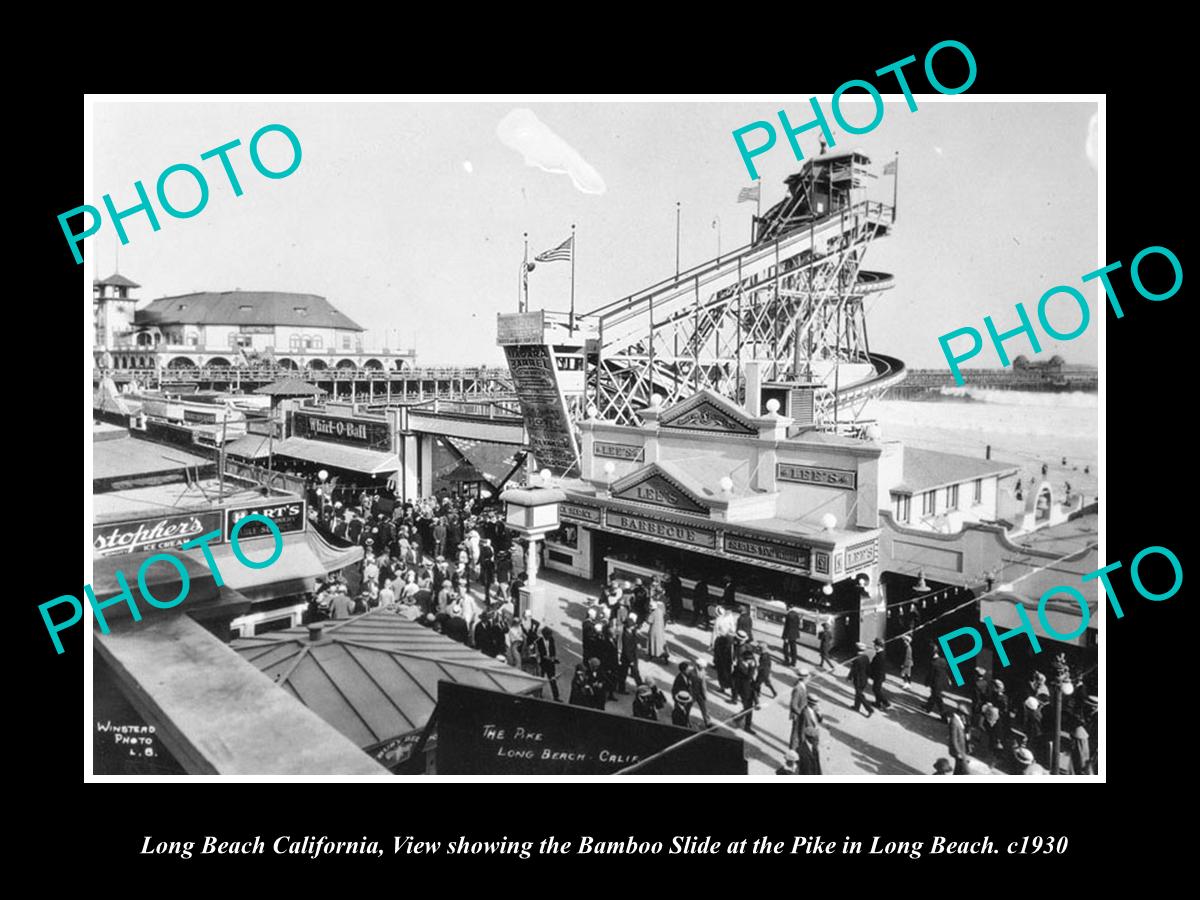 OLD LARGE HISTORIC PHOTO OF LONG BEACH CALIFORNIA, THE BAMBOO SLIDE AT PIKE 1930