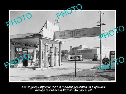 OLD LARGE HISTORIC PHOTO OF LOS ANGELES CALIFORNIA, THE SHELL OIL STATION c1930