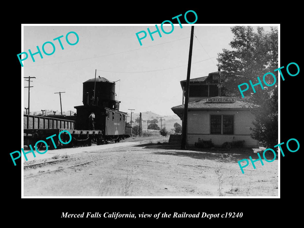 OLD LARGE HISTORIC PHOTO OF MERCED FALLS CALIFORNIA, RAILROAD DEPOT STATION 1940