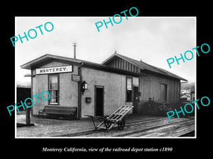 OLD LARGE HISTORIC PHOTO OF MONTEREY CALIFORNIA, THE RAILROAD DEPOT STATION 1890