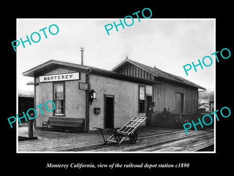 OLD LARGE HISTORIC PHOTO OF MONTEREY CALIFORNIA, THE RAILROAD DEPOT STATION 1890