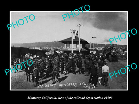 OLD LARGE HISTORIC PHOTO OF MONTEREY CALIFORNIA, THE RAILROAD DEPOT STATION 1900