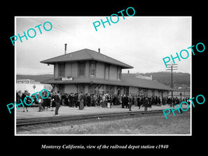 OLD LARGE HISTORIC PHOTO OF MONTEREY CALIFORNIA, THE RAILROAD DEPOT STATION 1940