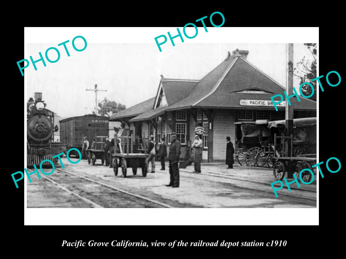 OLD LARGE HISTORIC PHOTO OF PACIFIC GROVE CALIFORNIA, THE RAILROAD DEPOT c1910