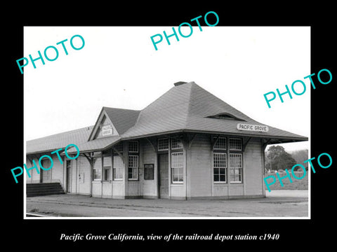 OLD LARGE HISTORIC PHOTO OF PACIFIC GROVE CALIFORNIA, THE RAILROAD DEPOT c1940