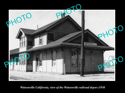 OLD LARGE HISTORIC PHOTO OF WATSONVILLE CALIFORNIA, THE RAILROAD DEPOT c1930