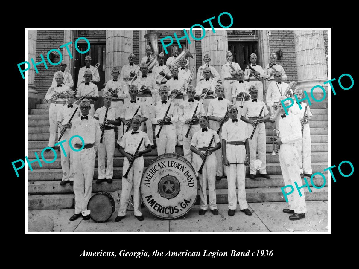 OLD LARGE HISTORIC PHOTO AMERICUS GEORGIA, THE AMERICAN LEGION BRASS BAND c1936