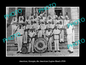 OLD LARGE HISTORIC PHOTO AMERICUS GEORGIA, THE AMERICAN LEGION BRASS BAND c1936