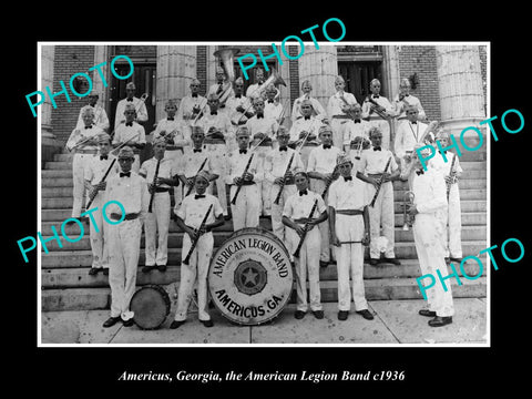 OLD LARGE HISTORIC PHOTO AMERICUS GEORGIA, THE AMERICAN LEGION BRASS BAND c1936