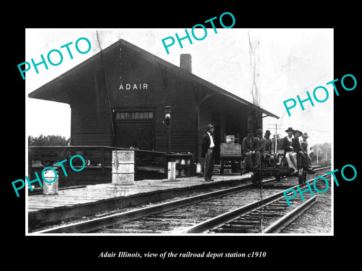 OLD LARGE HISTORIC PHOTO OF ADAIR ILLINOIS, THE RAILROAD DEPOT STATION c1910