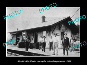 OLD LARGE HISTORIC PHOTO OF BLANDINSVILLE ILLINOIS, RAILROAD DEPOT STATION c1910