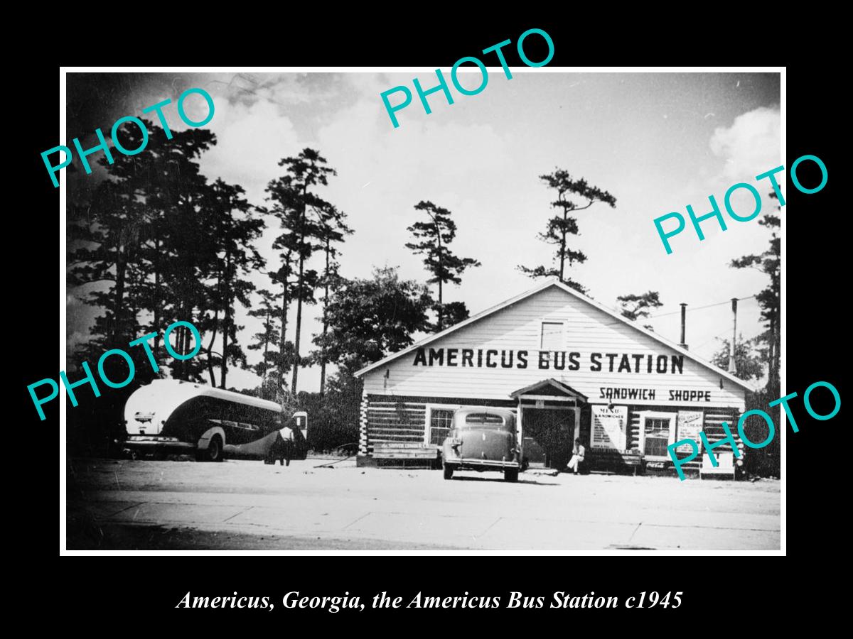 OLD LARGE HISTORIC PHOTO AMERICUS GEORGIA, THE AMERICUS BUS STATION c1945