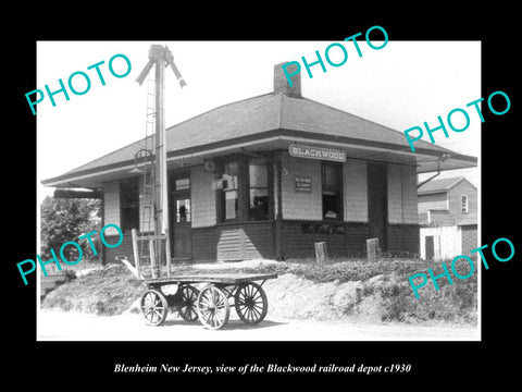 OLD LARGE HISTORIC PHOTO OF BLENHEIM NEW JERSEY, BLACKWOOD RAILROAD DEPOT c1930