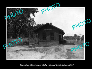 OLD LARGE HISTORIC PHOTO OF BROWNING ILLINOIS, THE RAILROAD DEPOT STATION c1950