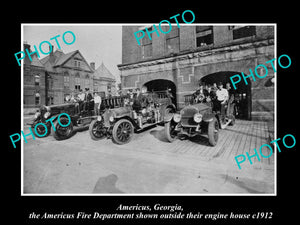 OLD LARGE HISTORIC PHOTO AMERICUS GEORGIA, THE FIRE DEPARTMENT STATION c1912