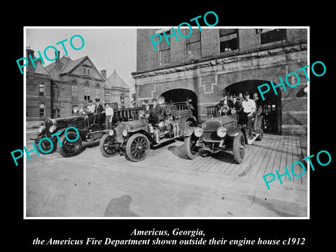 OLD LARGE HISTORIC PHOTO AMERICUS GEORGIA, THE FIRE DEPARTMENT STATION c1912