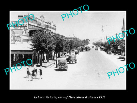 OLD LARGE HISTORIC PHOTO OF ECHUCA VICTORIA, VIEW OF HARE STREET & STORES c1930