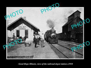 OLD LARGE HISTORIC PHOTO OF GOOD HOPE ILLINOIS, THE RAILROAD DEPOT STATION c1910