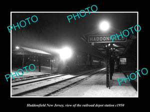 OLD LARGE HISTORIC PHOTO OF HADDONFIELD NEW JERSEY, THE RAILROAD STATION c1950