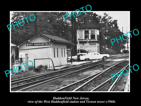 OLD LARGE HISTORIC PHOTO OF HADDONFIELD NEW JERSEY, VERNON RAILROAD TOWER c1960