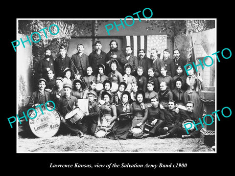 OLD LARGE HISTORIC PHOTO OF LAWRENCE KANSAS, THE SALVATION ARMY BAND c1900