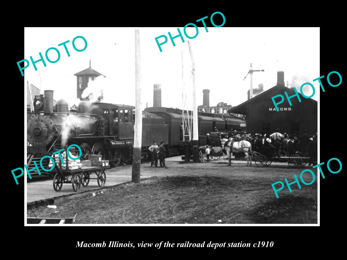 OLD LARGE HISTORIC PHOTO OF MACOMB ILLINOIS, THE RAILROAD DEPOT STATION c1910