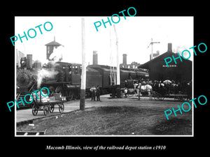 OLD LARGE HISTORIC PHOTO OF MACOMB ILLINOIS, THE RAILROAD DEPOT STATION c1910