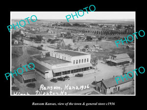 OLD LARGE HISTORIC PHOTO OF RANSOM KANSAS, THE TOWN & GENERAL STORE c1936