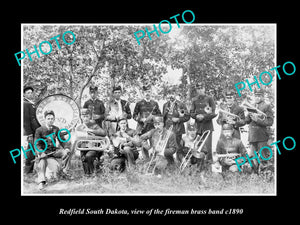 OLD LARGE HISTORIC PHOTO OF REDFIELD SOUTH DAKOTA, THE FIREMAN BRASS BAND c1890