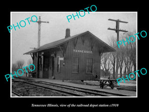 OLD LARGE HISTORIC PHOTO OF TENNESSEE ILLINOIS, THE RAILROAD DEPOT STATION c1910