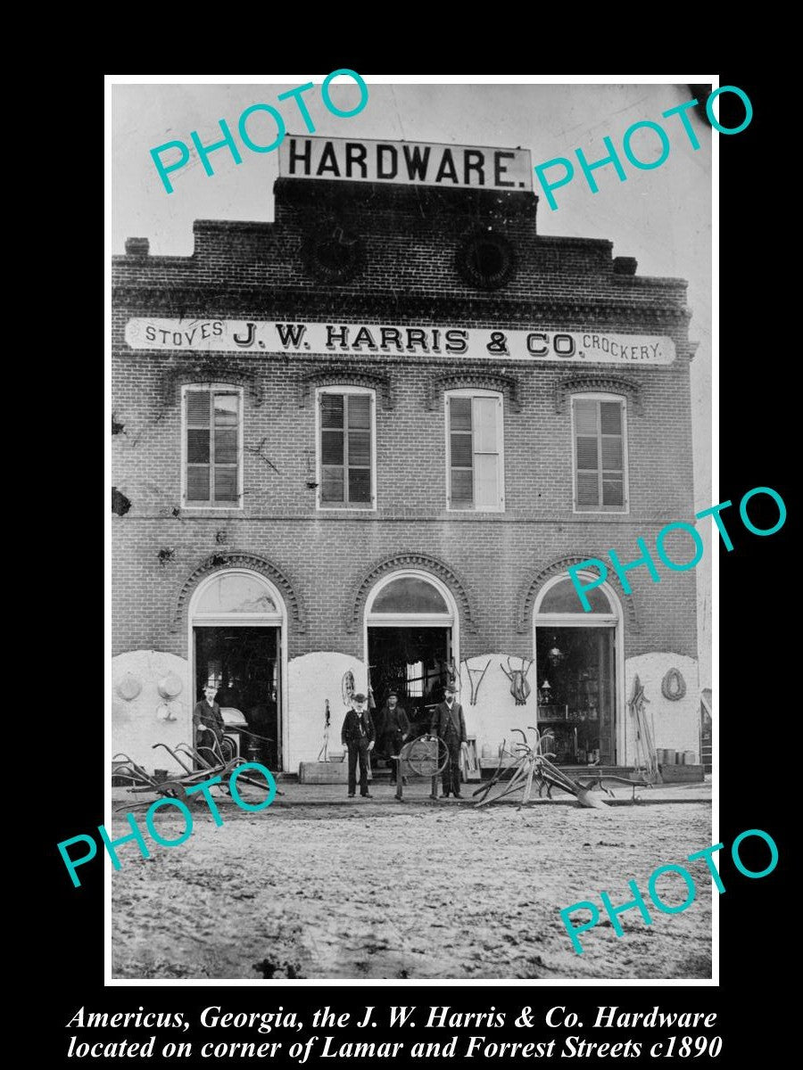 OLD LARGE HISTORIC PHOTO AMERICUS GEORGIA, THE HARRIS HARDWARE STORE c1890