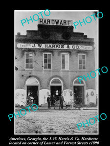 OLD LARGE HISTORIC PHOTO AMERICUS GEORGIA, THE HARRIS HARDWARE STORE c1890