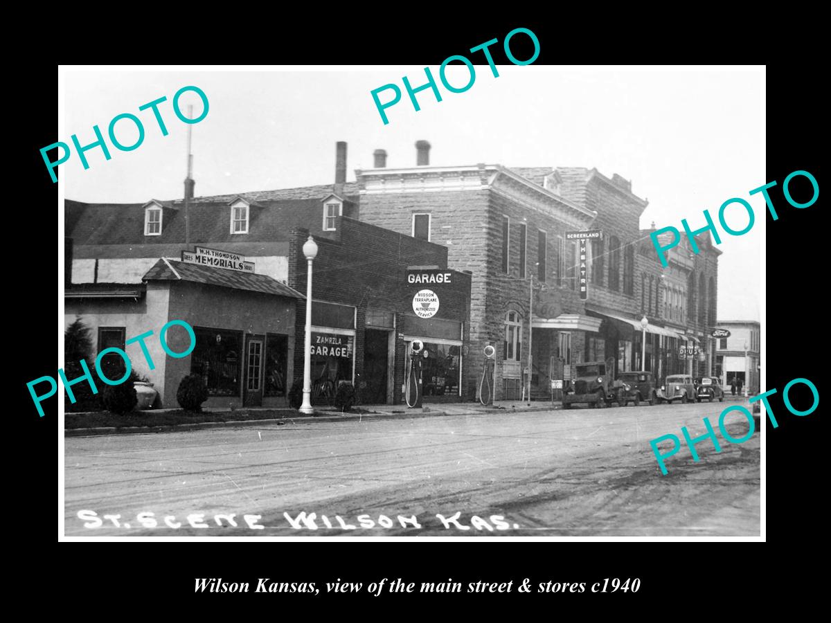 OLD LARGE HISTORIC PHOTO OF WILSON KANSAS, VIEW OF THE MAIN ST & STORES c1940