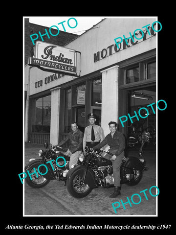 OLD LARGE HISTORIC PHOTO OF ATLANTA GEORGIA, THE INDIAN MOTORCYCLE STORE c1947 1