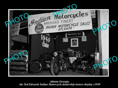 OLD HISTORIC PHOTO OF ATLANTA GEORGIA, THE TED EDWARDS INDIAN MOTORCYCLE c1949