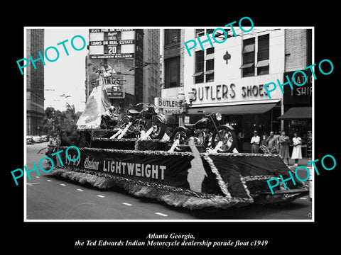 OLD LARGE HISTORIC PHOTO OF ATLANTA GEORGIA, THE INDIAN MOTORCYCLE PARADE c1949