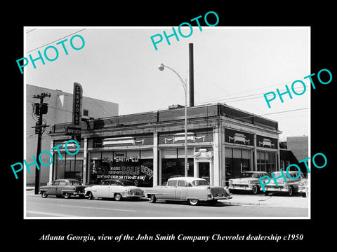 OLD LARGE HISTORIC PHOTO OF ATLANTA GEORGIA, THE SMITH CHEVROLET DEALERSHIP 1950