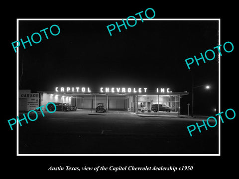 OLD LARGE HISTORIC PHOTO OF AUSTIN TEXAS, THE CAPITOL CHEVROLET DEALERSHIP c1950